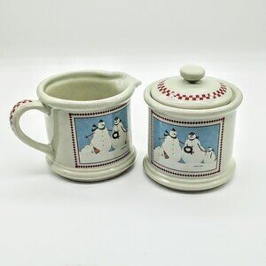 Vintage Warren Kimble Snowman Ceramic Covered Sugar & Creamer